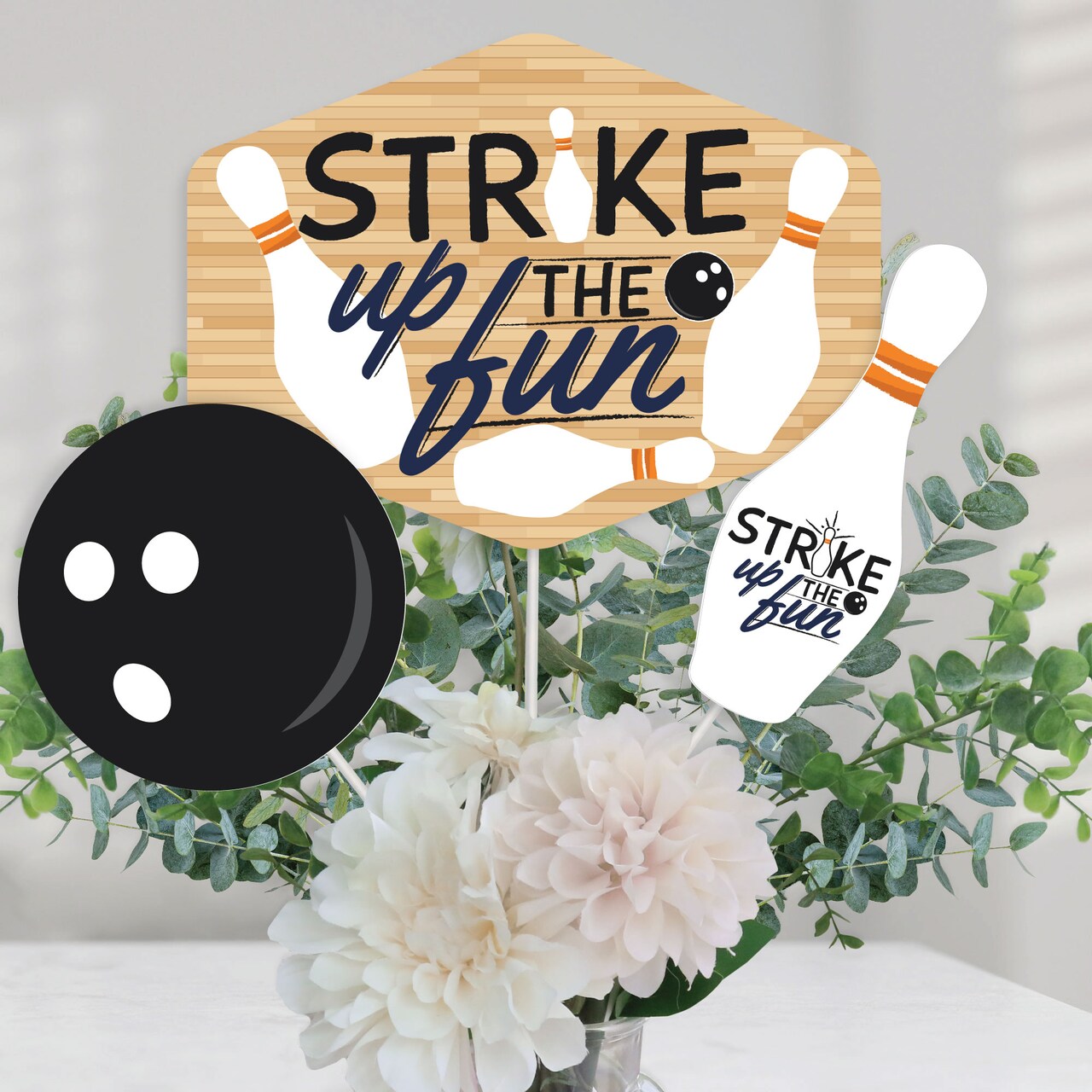 Big Dot of Happiness Strike Up the Fun - Bowling - Birthday Party or Baby Shower Centerpiece Sticks - Table Toppers - Set of 15